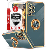 LeYi for Samsung Galaxy A53 5G Case: with 2 Pack Tempered Glass Screen Protector and Rotatable Ring Holder Magnetic Kickstand, Plating Rose Gold Edge Case