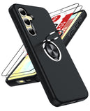 LeYi for Samsung Galaxy S24 FE Case with Glass Screen Protector, Shockproof Heavy Duty Protective Slim Fit Samsung Galaxy S24 FE Cell Phone Case Cover with Rotatable Ring Holder Magnetic Kickstand for Women
