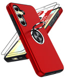 LeYi for Samsung Galaxy S24 FE Case with Glass Screen Protector, Shockproof Heavy Duty Protective Slim Fit Samsung Galaxy S24 FE Cell Phone Case Cover with Rotatable Ring Holder Magnetic Kickstand for Women