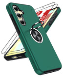 LeYi for Samsung Galaxy S24 FE Case with Glass Screen Protector, Shockproof Heavy Duty Protective Slim Fit Samsung Galaxy S24 FE Cell Phone Case Cover with Rotatable Ring Holder Magnetic Kickstand for Women
