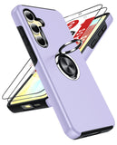 LeYi for Samsung Galaxy S24 FE Case with Glass Screen Protector, Shockproof Heavy Duty Protective Slim Fit Samsung Galaxy S24 FE Cell Phone Case Cover with Rotatable Ring Holder Magnetic Kickstand for Women
