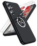 LeYi for Samsung Galaxy S25 Plus Case with Glass Screen Protector, Shockproof Heavy Duty Protective Slim Fit Samsung Galaxy S25 Plus Cell Phone Case Cover with Rotatable Ring Holder Magnetic Kickstand for Women