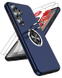 LeYi for Samsung Galaxy S25 Plus Case with Glass Screen Protector, Shockproof Heavy Duty Protective Slim Fit Samsung Galaxy S25 Plus Cell Phone Case Cover with Rotatable Ring Holder Magnetic Kickstand for Women