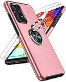 LeYi for Samsung Galaxy A52 5G Case with Glass Screen Protector, Shockproof Heavy Duty Protective Slim Fit Samsung Galaxy A52 5G Cell Phone Case Cover with Rotatable Ring Holder Magnetic Kickstand for Women