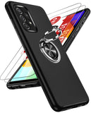 LeYi for Samsung Galaxy A52 5G Case with Glass Screen Protector, Shockproof Heavy Duty Protective Slim Fit Samsung Galaxy A52 5G Cell Phone Case Cover with Rotatable Ring Holder Magnetic Kickstand for Women