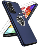 LeYi for Samsung Galaxy A52 5G Case with Glass Screen Protector, Shockproof Heavy Duty Protective Slim Fit Samsung Galaxy A52 5G Cell Phone Case Cover with Rotatable Ring Holder Magnetic Kickstand for Women