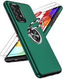 LeYi for Samsung Galaxy A52 5G Case with Glass Screen Protector, Shockproof Heavy Duty Protective Slim Fit Samsung Galaxy A52 5G Cell Phone Case Cover with Rotatable Ring Holder Magnetic Kickstand for Women