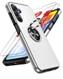 LeYi for Samsung Galaxy A15 5G Case with Glass Screen Protector, Shockproof Heavy Duty Protective Slim Fit Samsung Galaxy A15 5G Cell Phone Case Cover with Rotatable Ring Holder Magnetic Kickstand for Women