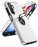 LeYi for Samsung Galaxy A17 5G Case with Glass Screen Protector and Lens Protector, Shockproof Heavy Duty Protective Slim Fit Samsung Galaxy A17 5G Cell Phone Case Cover with Rotatable Ring Holder Magnetic Kickstand for Women