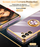 LeYi for Samsung Galaxy A13 5G Case: with 2 Pack Tempered Glass Screen Protector and Rotatable Ring Holder Magnetic Kickstand, Plating Rose Gold Edge Case