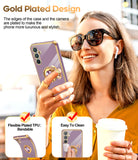 LeYi for Samsung Galaxy A54 5G Case: with 2 Pack Tempered Glass Screen Protector and Rotatable Ring Holder Magnetic Kickstand, Plating Rose Gold Edge Case