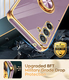 LeYi for Samsung Galaxy A54 5G Case: with 2 Pack Tempered Glass Screen Protector and Rotatable Ring Holder Magnetic Kickstand, Plating Rose Gold Edge Case