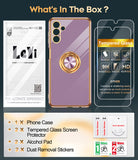 LeYi for Samsung Galaxy A13 5G Case: with 2 Pack Tempered Glass Screen Protector and Rotatable Ring Holder Magnetic Kickstand, Plating Rose Gold Edge Case