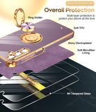 LeYi for Samsung Galaxy A15 5G Case: with 2 Pack Tempered Glass Screen Protector and Rotatable Ring Holder Magnetic Kickstand, Plating Rose Gold Edge Case
