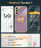 LeYi for Samsung Galaxy A15 5G Case: with 2 Pack Tempered Glass Screen Protector and Rotatable Ring Holder Magnetic Kickstand, Plating Rose Gold Edge Case