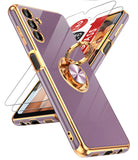 LeYi for Samsung Galaxy A13 5G Case: with 2 Pack Tempered Glass Screen Protector and Rotatable Ring Holder Magnetic Kickstand, Plating Rose Gold Edge Case