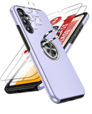 LeYi for Samsung Galaxy A34 5G Case with Glass Screen Protector and Lens Protector, Shockproof Heavy Duty Protective Slim Fit Samsung Galaxy A34 5G Cell Phone Case Cover with Rotatable Ring Holder Magnetic Kickstand for Women