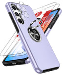 LeYi for Samsung Galaxy A35 5G Case with Glass Screen Protector and Lens Protector, Shockproof Heavy Duty Protective Slim Fit Samsung Galaxy A35 5G Cell Phone Case Cover with Rotatable Ring Holder Magnetic Kickstand for Women