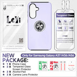 LeYi for Samsung Galaxy A37 5G Case with Glass Screen Protector and Lens Protector, Shockproof Heavy Duty Protective Slim Fit Samsung Galaxy A37 5G Cell Phone Case Cover with Rotatable Ring Holder Magnetic Kickstand for Women