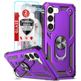 LeYi for Samsung Galaxy S23 Phone Case, Samsung S23 Phone Case with Glass Screen Protector Replacement, Military-Grade Shockproof Magnetic Ring Stand Cell Android Case Cover