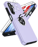 LeYi for Samsung Galaxy A17 5G Case with Glass Screen Protector and Lens Protector, Shockproof Heavy Duty Protective Slim Fit Samsung Galaxy A17 5G Cell Phone Case Cover with Rotatable Ring Holder Magnetic Kickstand for Women