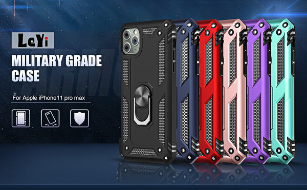 iPhone 11 Pro Max Case with Tempered Glass Screen Protector, LeYi Military Grade Phone Case with Magnetic Car Kickstand for Apple iPhone 11 Pro Max