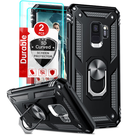 LeYi for Samsung Galaxy S9 Phone Case, Samsung S9 Phone Case with Screen Protector Replacement, Military-Grade Shockproof Magnetic Ring Stand Cell Android Case Cover