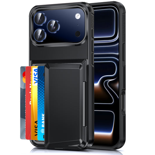 LeYi for iPhone-17-Pro Wallet Case: Card Holder Cover Funda para Military Grade Heavy Duty Protective Women Phone17 pro case Black