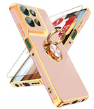 LeYi for Moto G Power 5G 2025 Case: with 1 Pack Tempered Glass Screen Protector and Rotatable Ring Holder Magnetic Kickstand, Plating Rose Gold Edge Case
