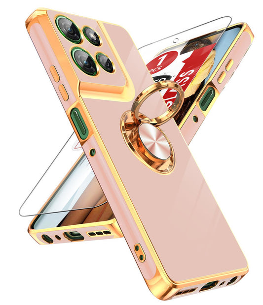 LeYi for Moto G Power 5G 2025 Case: with 1 Pack Tempered Glass Screen Protector and Rotatable Ring Holder Magnetic Kickstand, Plating Rose Gold Edge Case
