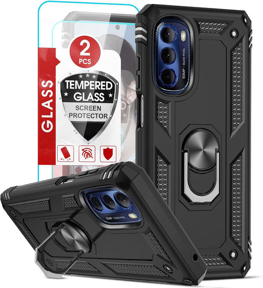 LeYi for Motorola Moto G Stylus 5G 2022 Case, Motorola G Stylus 5G 2022 Phone Case with Glass Screen Protector Replacement, Military-Grade Shockproof Magnetic Ring Stand Cell Android Case Cover