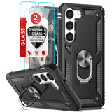 LeYi for Samsung Galaxy S23 Phone Case, Samsung S23 Phone Case with Glass Screen Protector Replacement, Military-Grade Shockproof Magnetic Ring Stand Cell Android Case Cover