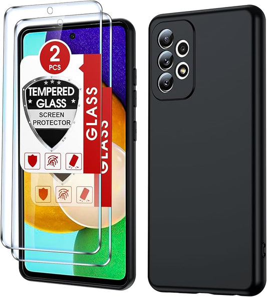 LeYi for Samsung Galaxy A52 Phone Cases, Galaxy A52 5G Cover with Tempered Glass Screen Protectors, Soft Silicone Ultra Slim Shockproof Cover with Anti-Scratch Microfiber Lining A 52 Case