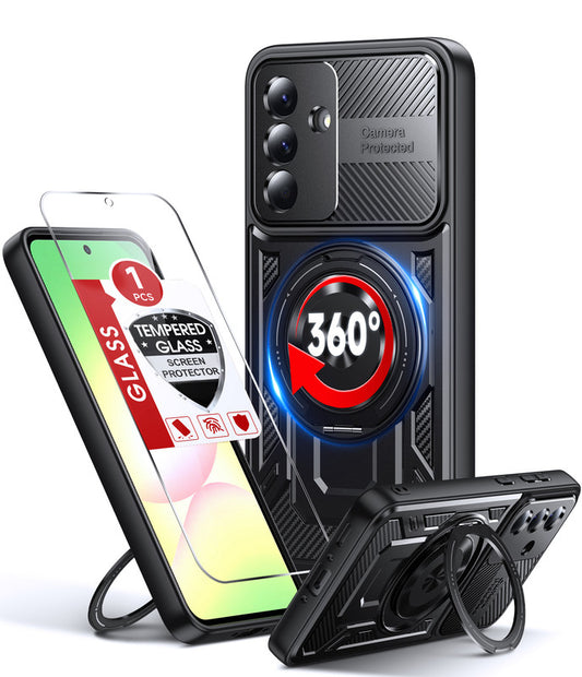LeYi for Samsung Galaxy-A36 5G Case: with Glass Screen Protector, [Fit Magsafe] 16FT Heavy Duty Shockproof Protection Rugged Android Smart Phone Case with Invisible Ring Stand Samsung 36A 5G