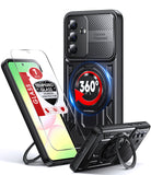 LeYi for Samsung Galaxy-A36 5G Case: with Glass Screen Protector, [Fit Magsafe] 16FT Heavy Duty Shockproof Protection Rugged Android Smart Phone Case with Invisible Ring Stand Samsung 36A 5G