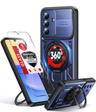 LeYi for Samsung Galaxy-A15 5G Case: with Glass Screen Protector, [Fit Magsafe] 16FT Heavy Duty Shockproof Protection Rugged Android Smart Phone Case with Invisible Ring Stand Samsung 15A 5G