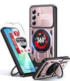 LeYi for Samsung Galaxy-A16 5G Case: with Glass Screen Protector, [Fit Magsafe] 16FT Heavy Duty Shockproof Protection Rugged Android Smart Phone Case with Invisible Ring Stand Samsung 16A 5G