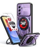 LeYi for Samsung Galaxy-A15 5G Case: with Glass Screen Protector, [Fit Magsafe] 16FT Heavy Duty Shockproof Protection Rugged Android Smart Phone Case with Invisible Ring Stand Samsung 15A 5G