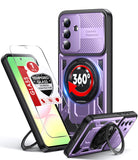 LeYi for Samsung Galaxy-A36 5G Case: with Glass Screen Protector, [Fit Magsafe] 16FT Heavy Duty Shockproof Protection Rugged Android Smart Phone Case with Invisible Ring Stand Samsung 36A 5G
