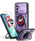 LeYi for Samsung Galaxy-A16 5G Case: with Glass Screen Protector, [Fit Magsafe] 16FT Heavy Duty Shockproof Protection Rugged Android Smart Phone Case with Invisible Ring Stand Samsung 16A 5G