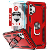 LeYi for Samsung Galaxy A32 Phone Case, Samsung A32 Phone Case with Glass Screen Protector Replacement, Military-Grade Shockproof Magnetic Ring Stand Cell Android Case Cover