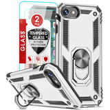 LeYi for iPhone SE 2020 Phone Case, iPhone SE 2020 Phone Case with Glass Screen Protector Replacement, Military-Grade Shockproof Magnetic Ring Stand Cell Android Case Cover