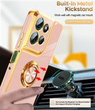 LeYi for Moto G Power 5G 2025 Case: with 1 Pack Tempered Glass Screen Protector and Rotatable Ring Holder Magnetic Kickstand, Plating Rose Gold Edge Case
