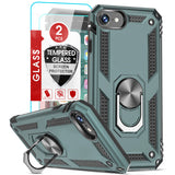 LeYi for iPhone SE 2020 Phone Case, iPhone SE 2020 Phone Case with Glass Screen Protector Replacement, Military-Grade Shockproof Magnetic Ring Stand Cell Android Case Cover