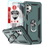 LeYi for Samsung Galaxy A32 Phone Case, Samsung A32 Phone Case with Glass Screen Protector Replacement, Military-Grade Shockproof Magnetic Ring Stand Cell Android Case Cover
