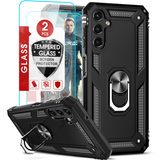 LeYi for Samsung Galaxy A14 4G 5G Case with Glass Screen Protector Replacement, Military-Grade Shockproof Magnetic Ring Stand Cell Android Case Cover