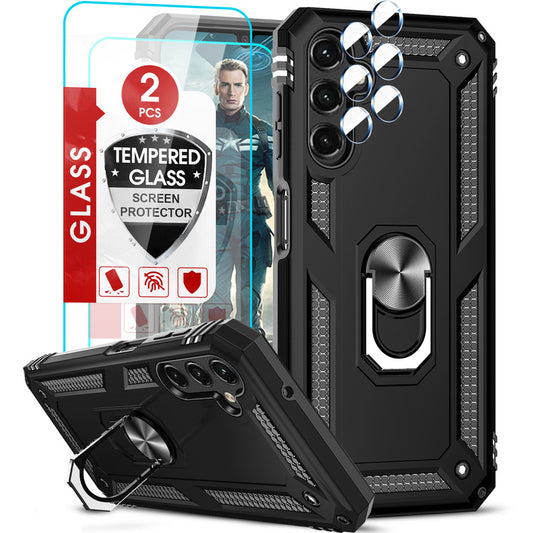 LeYi for Samsung Galaxy A14 4G 5G Case with Glass Screen Protector Replacement, Military-Grade Shockproof Magnetic Ring Stand Cell Android Case Cover