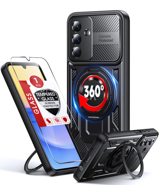 LeYi for Samsung Galaxy-A15 5G Case: with Glass Screen Protector, [Fit Magsafe] 16FT Heavy Duty Shockproof Protection Rugged Android Smart Phone Case with Invisible Ring Stand Samsung 15A 5G