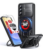 LeYi for Samsung Galaxy-A15 5G Case: with Glass Screen Protector, [Fit Magsafe] 16FT Heavy Duty Shockproof Protection Rugged Android Smart Phone Case with Invisible Ring Stand Samsung 15A 5G