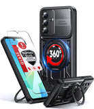 LeYi for Samsung Galaxy-A16 5G Case: with Glass Screen Protector, [Fit Magsafe] 16FT Heavy Duty Shockproof Protection Rugged Android Smart Phone Case with Invisible Ring Stand Samsung 16A 5G